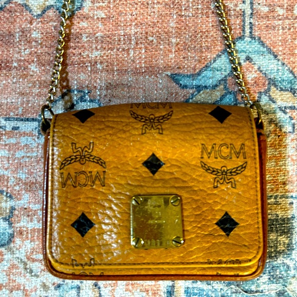 MCM Handbags - SOLD❤️ MCM RARE Germany Cognac Visetos Leather Micro Mini Chain Crossbody Bag
